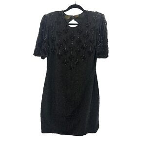 Mark‎ & John Vintage Black Silk Beaded Sequin Cocktail Party Dress Large